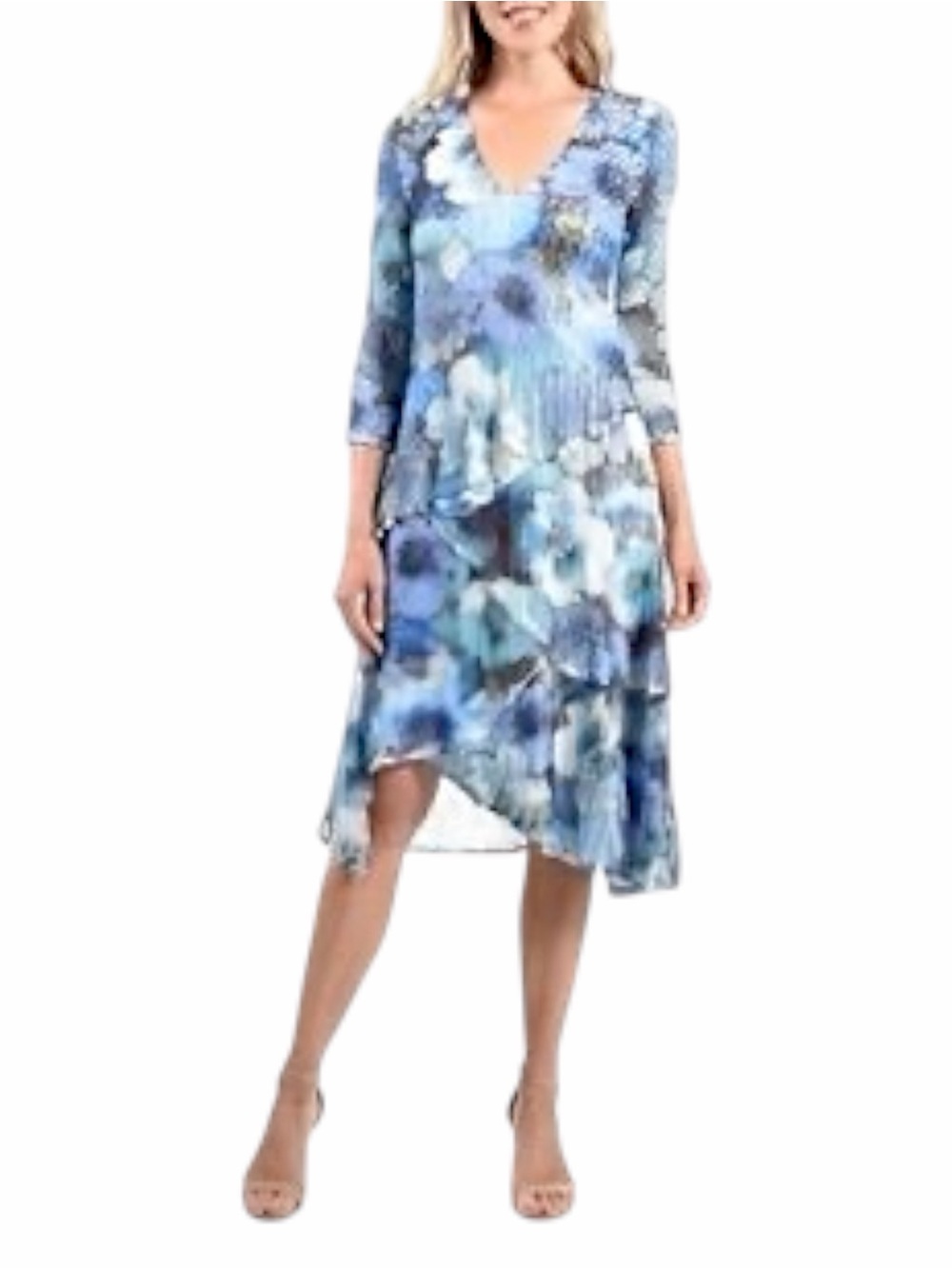 NWT Tango Mango Blue Floral V-Neck Tiered Dress - XXL